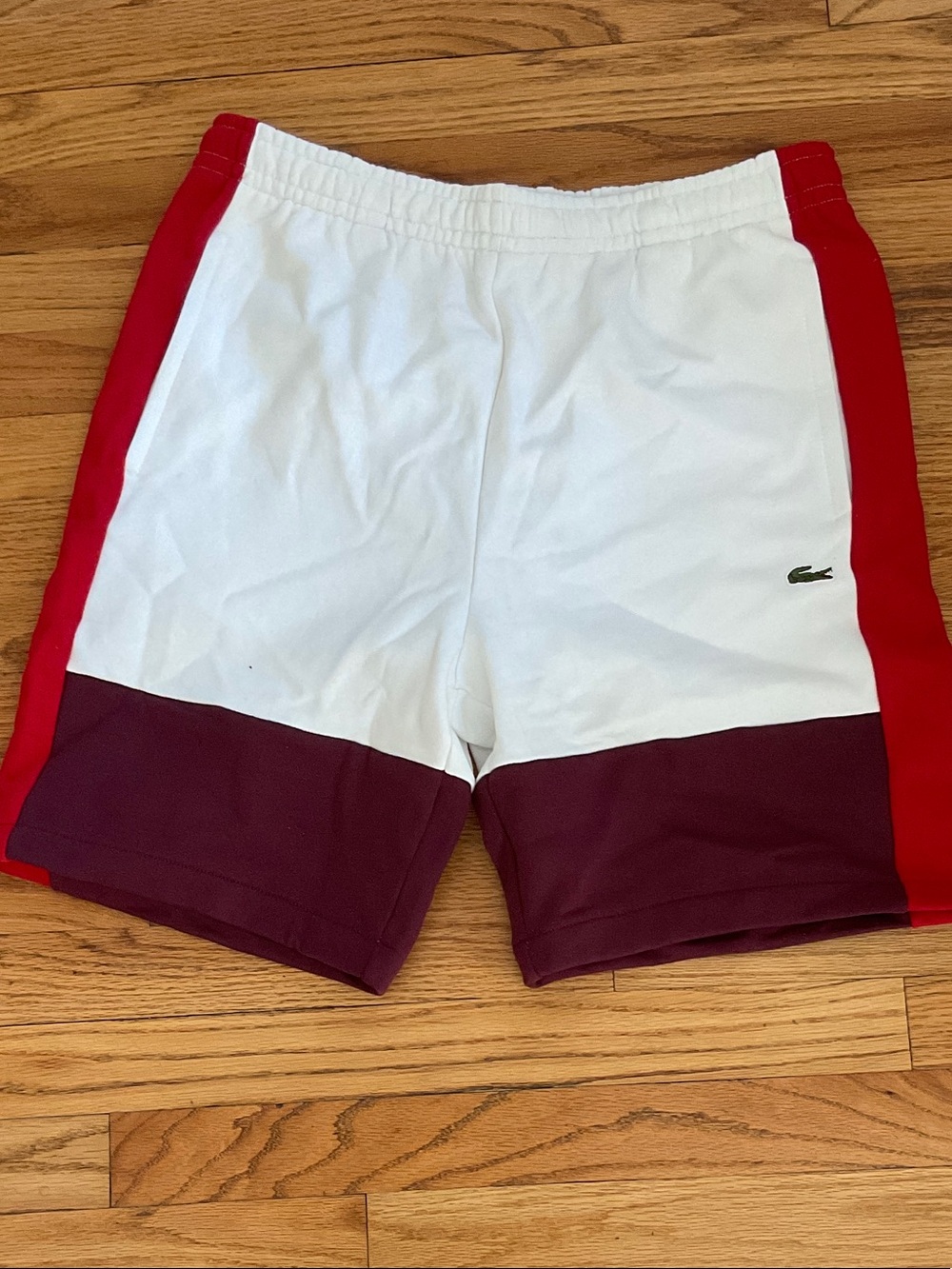 Lacoste White Red Maroon Colorblock Athletic Shorts